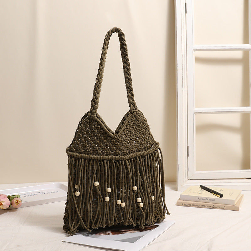 Heklet strandveske med frynse detaljer Skanto