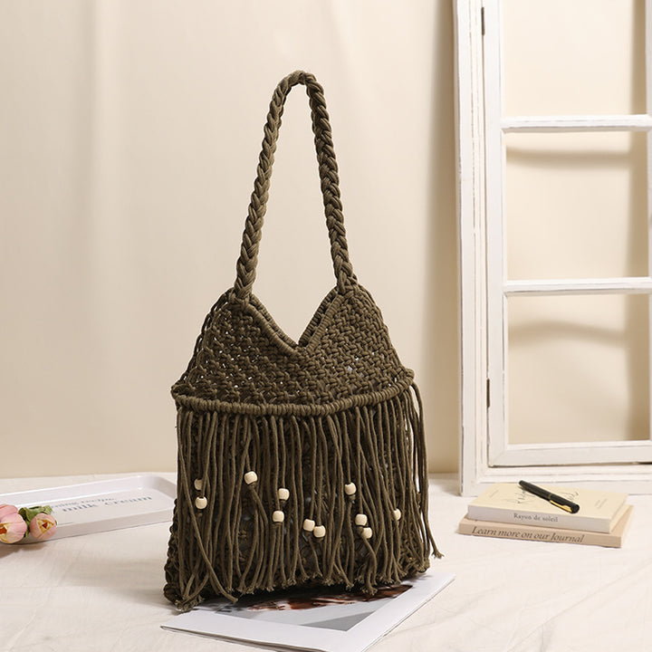Heklet strandveske med frynse detaljer Skanto