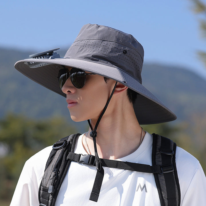 bred-brimmet utendørs solhatt med UV-beskyttelse, pustende nett og justerbar hake-rem Skanto