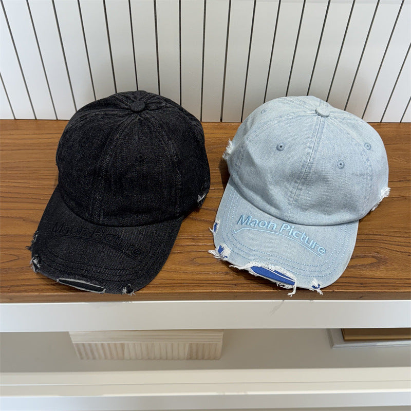 Kvinne's Slitt Denim Baseball Cap Skanto 1783922478