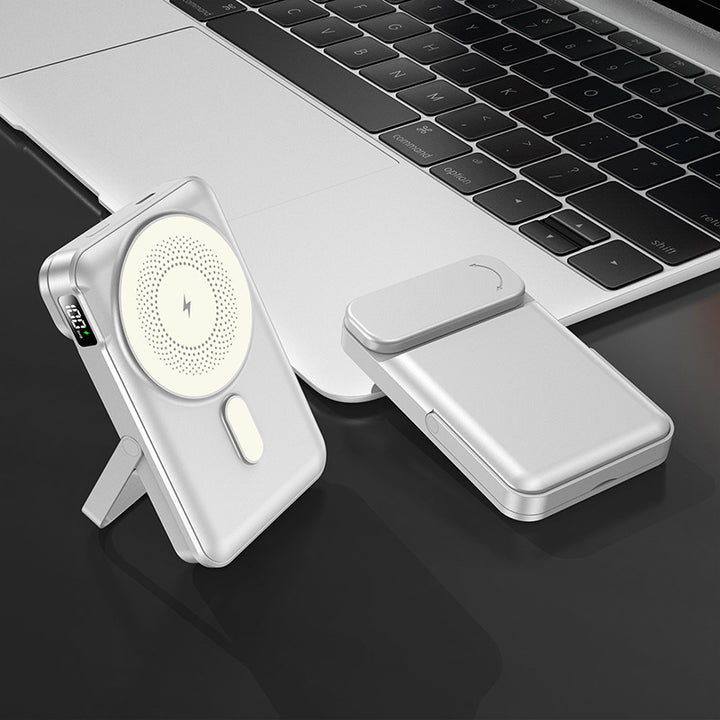 Bærbar powerbank med integrert stativfunksjon og digital ladestatusvisning Skanto