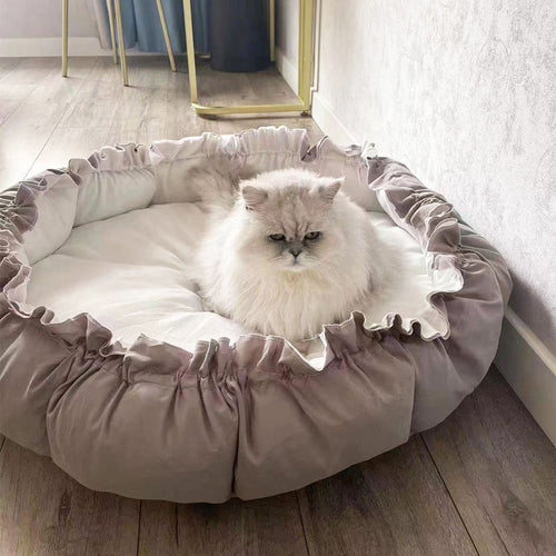 Rund Plysj Katte Seng med Frynsete Kanter Hundeseng
