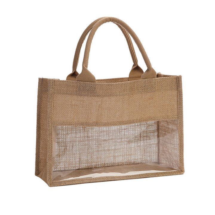 Handlebag i naturlig jute med nett-design Skanto