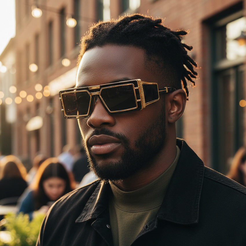 Dame Geometrisk Oversized Solbrille med luksuriøs ramme Skanto