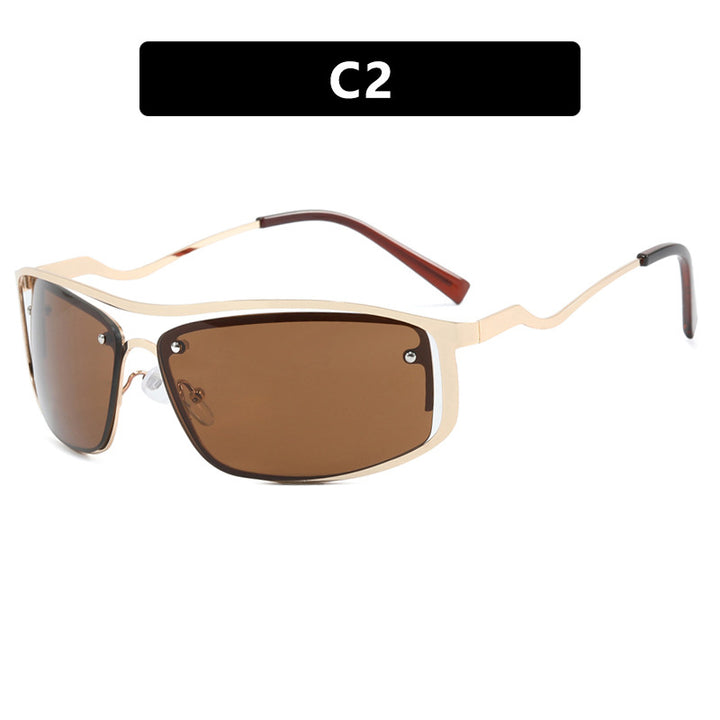 Damer futuristisk solbrille med elegant metallramme og høye transparente glass Skanto