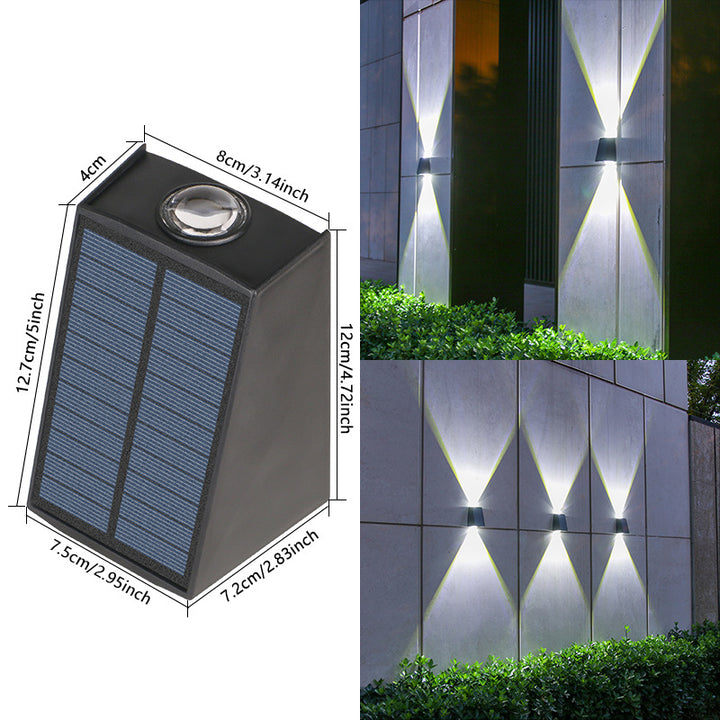 Skrå Bi-Direksjonal Sol LED Vegg Uplight-Nedlight Med Integrert Fotovoltaisk Panel Og Prisme Linse Skanto