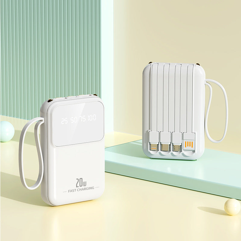 Bærbar powerbank med integrerte ladekabler og smart ladestatusindikator Skanto