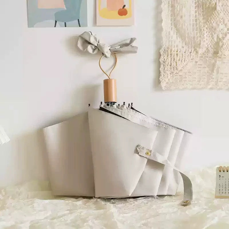 Damen Eleganter Falt-Regenschirm mit Holzgriff Skanto