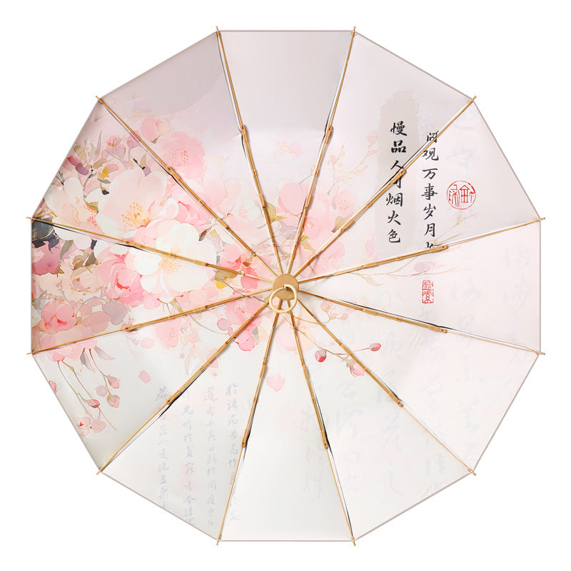 Dame elegant foldbar paraply med kunstnerisk blomsterdesign Skanto