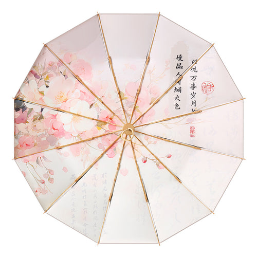 Dame elegant foldbar paraply med kunstnerisk blomsterdesign Skanto