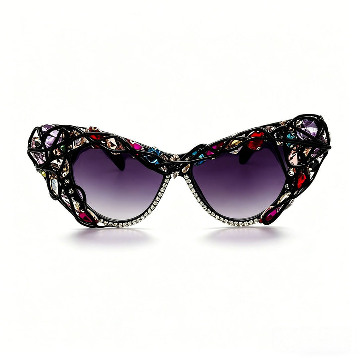 Dame Cat-Eye-solbrille med glitrende krystallramme og kunstneriske dekorasjoner Skanto