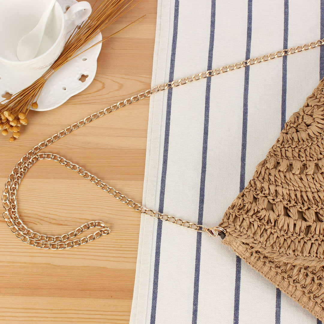 Woven Raffia Handbag with Elegant Chain Detail Skanto
