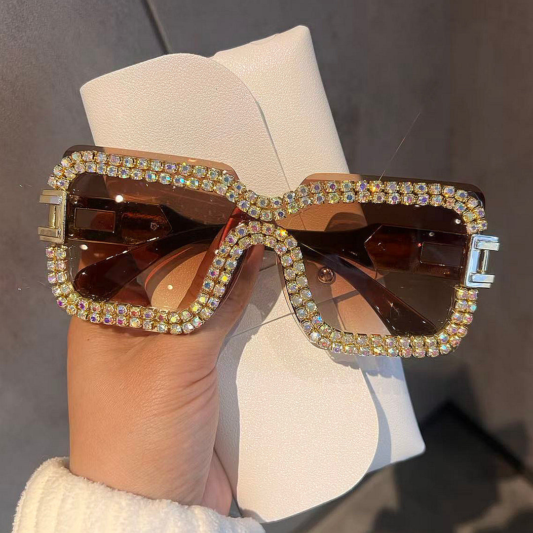 Damer Motefull Oversized solbriller med glitrende krystallbesetning Skanto