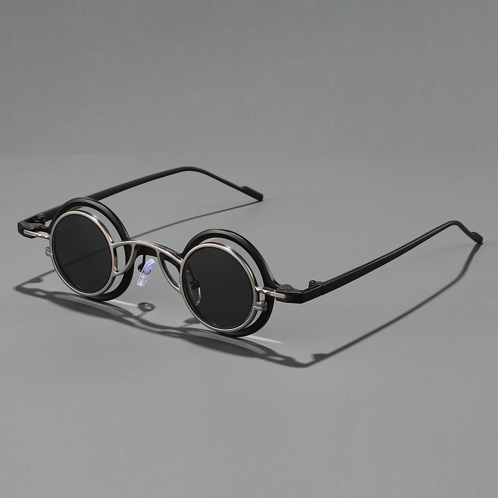 Dame Retro-Rundsolbrille med dobbel ramme Skanto