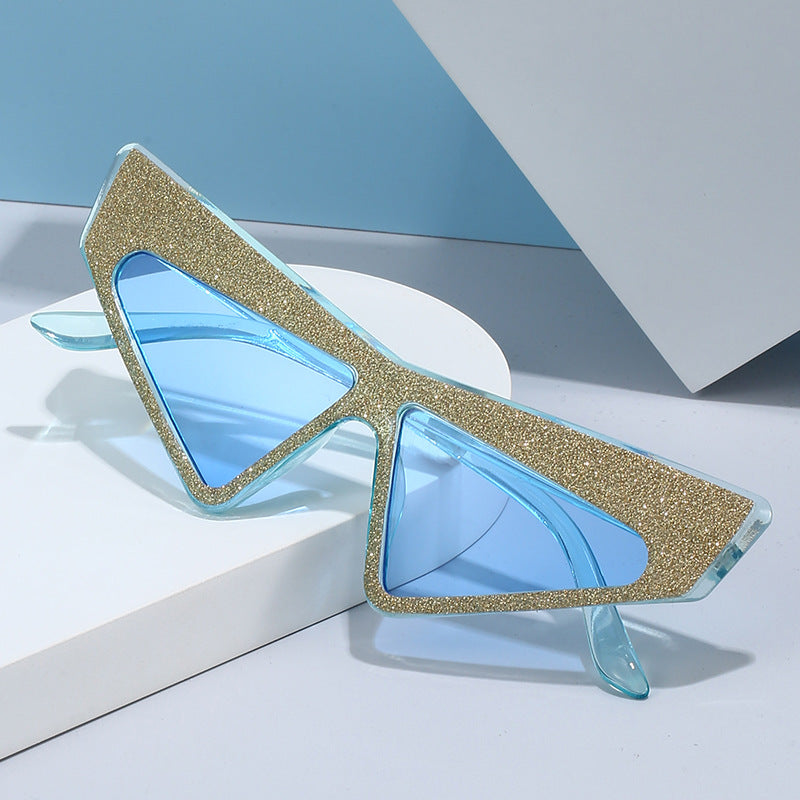 Dame futuristisk solbrille med glitrende ramme Skanto