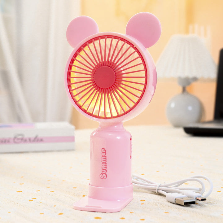 Dame nan bærbar USB Mini-vifte med LED nattlys, sammenleggbart stativ og søtt design Skanto