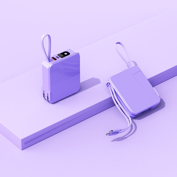Bærbar powerbank med uttrekkbar ladekabel og digital skjerm Skanto