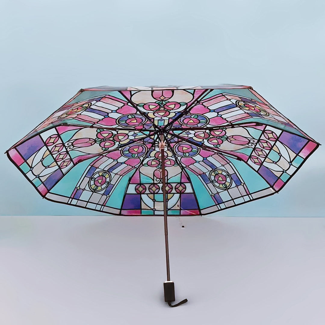 Damer Sammenleggbart paraply med kunstnerisk glassvindu-motiv Skanto