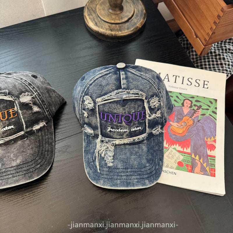Kvinne's Slitt Denim Baseball Caps Skanto 1784084142