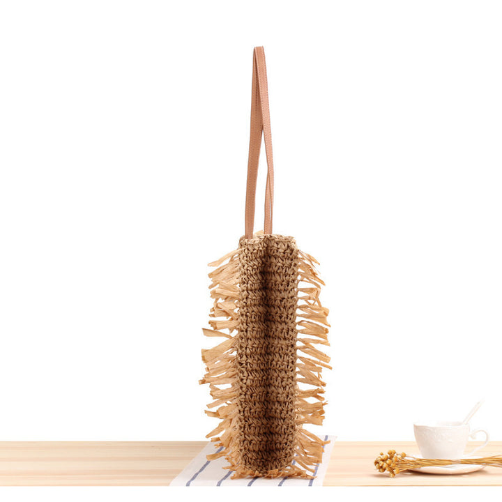Beach Bag with Fringed Design in Natural Wicker Skanto