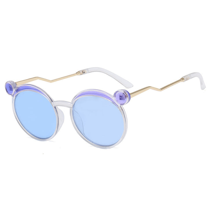 Dame Fashion-runde solbrille med innovativ ramme og fargede linser Skanto