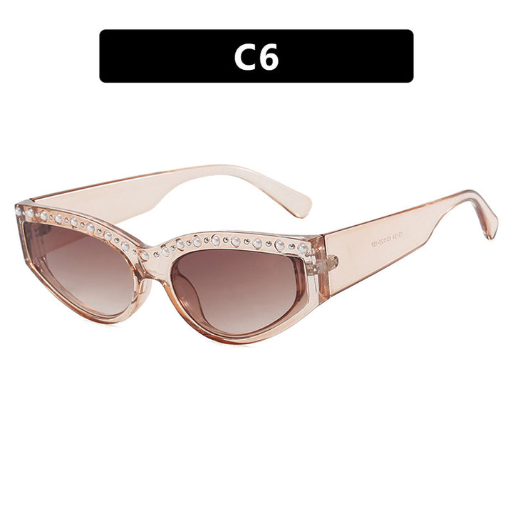Dame Cat-Eye solbriller med glitrende rhinestones og dyremønster Skanto