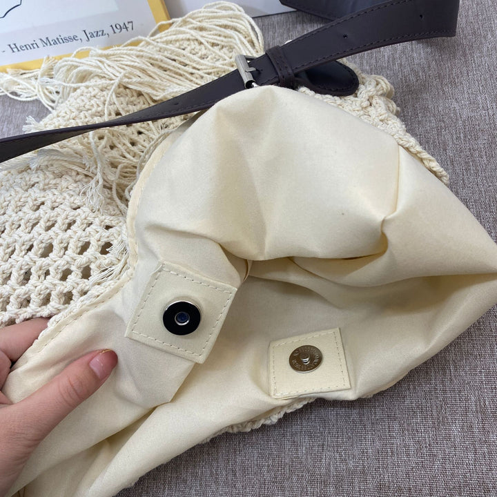 Makramee skulderveske med frynser Skanto