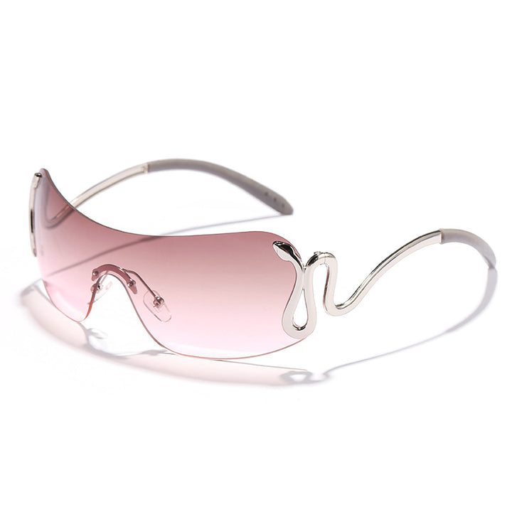 Kvinnelig mode futuristisk solbrille med buet ramme Skanto