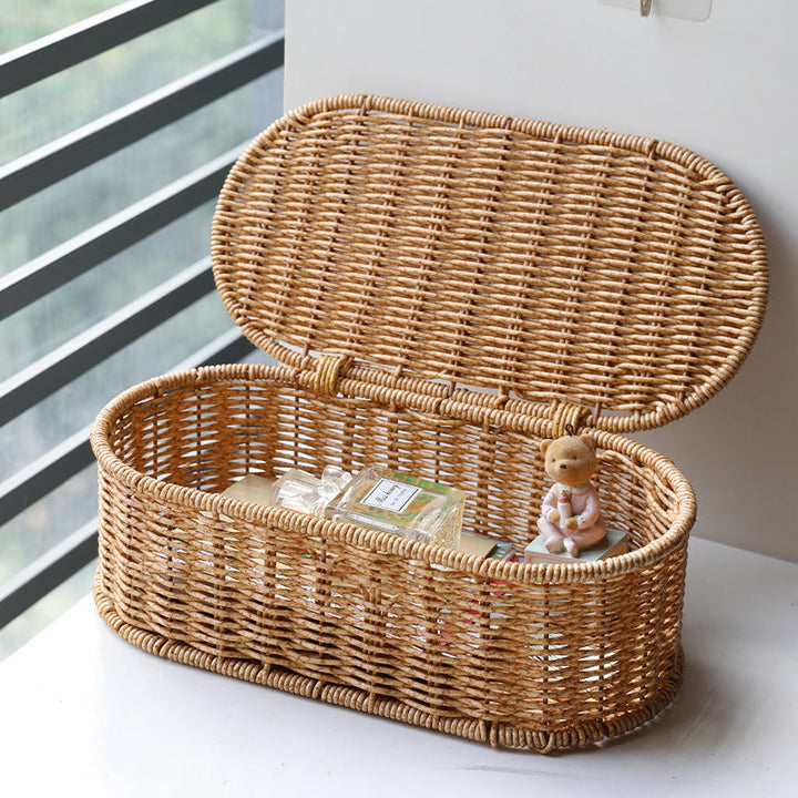Oval Håndlaget Rattan Oppbevaringskurv Skanto