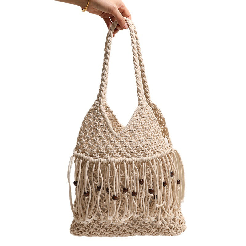 Heklet strandveske med frynse detaljer Skanto