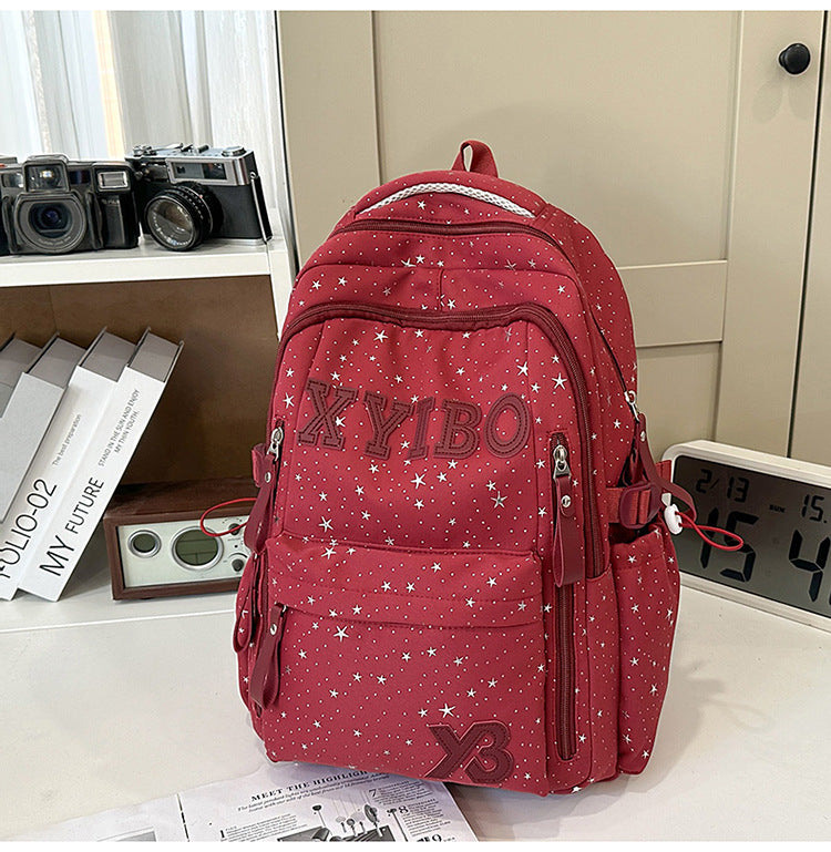 Multi-Pocket Stjerne-utsmykket Skole Rygsekk