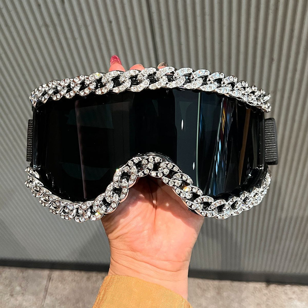 Dame moteriktig skibrille med strassdekorert ramme Skanto