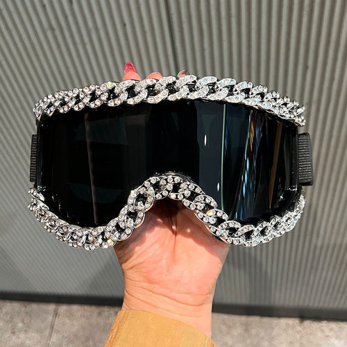 Dame moteriktig skibrille med strassdekorert ramme Skanto
