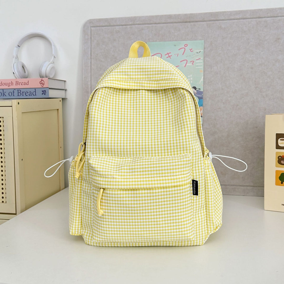 Gingham Print Karakter-utsmykket Skole Ryggsekk