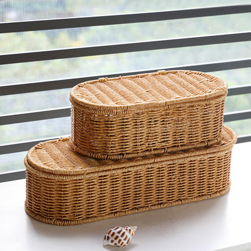 Oval Håndlaget Rattan Oppbevaringskurv Skanto