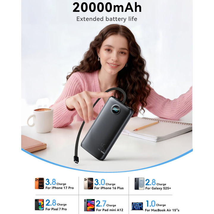 Hochytelses Powerbank med digital ladeindikator og 45W hurtiglading Skanto