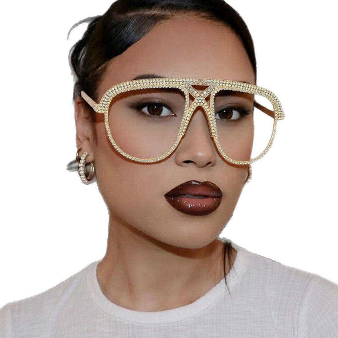 Dame Glamorøs oversized solbrille med glitrende krystallramme Skanto
