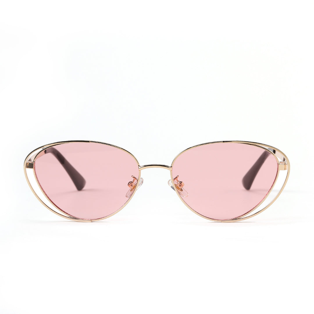 Dame geometrisk solbrille med rødt glass og elegant metallramme Skanto