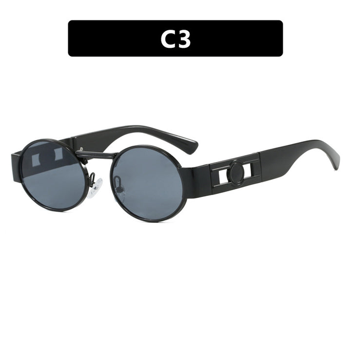 Dame rund solbrille med moderne metallramme og UV-beskyttelse Skanto
