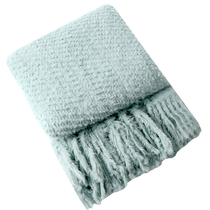 Kvinnens strikkede teppe med mykeste fleece og dekorative frynser Skanto