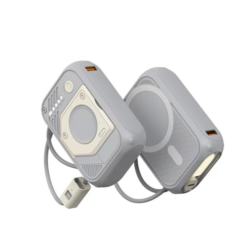 Multifunksjonell powerbank med LED-lys og integrert ladekabel Skanto