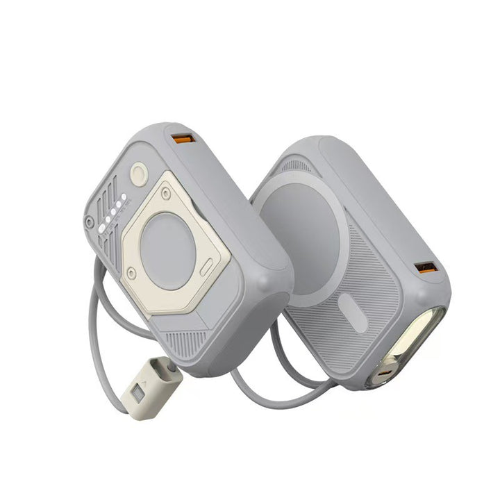 Multifunksjonell powerbank med LED-lys og integrert ladekabel Skanto