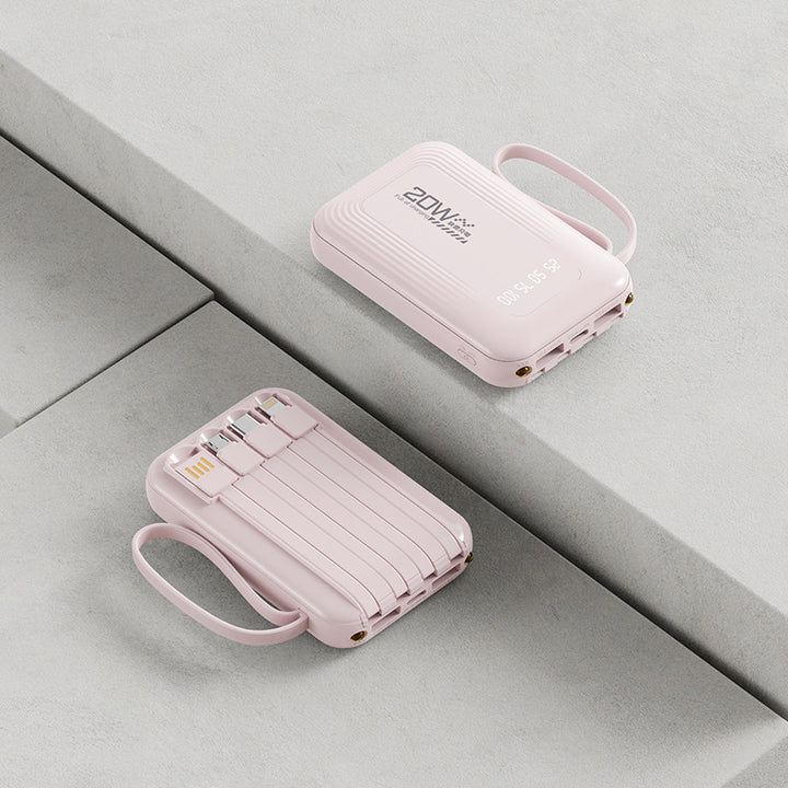 Bærbar Powerbank med integrert kabelsystem og LED-skjerm Skanto