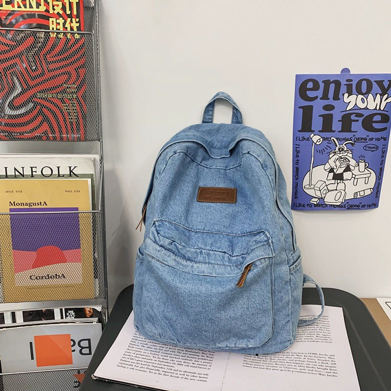 Klassisk Denim Skole Ryggsekk