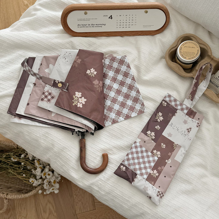 Dame Sammenleggbart Paraply med eksklusiv Patchwork-design Skanto