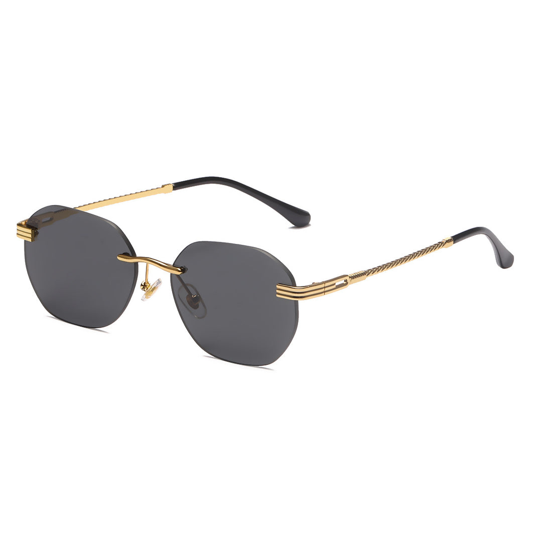 Dame moteriktig geometrisk solbrille med dekorativ metallegering Skanto
