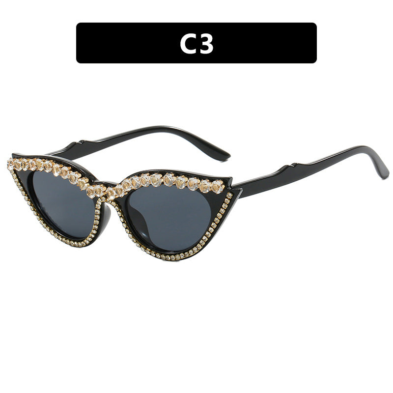 Dame Cat-Eye solbriller med glitrende strass Skanto