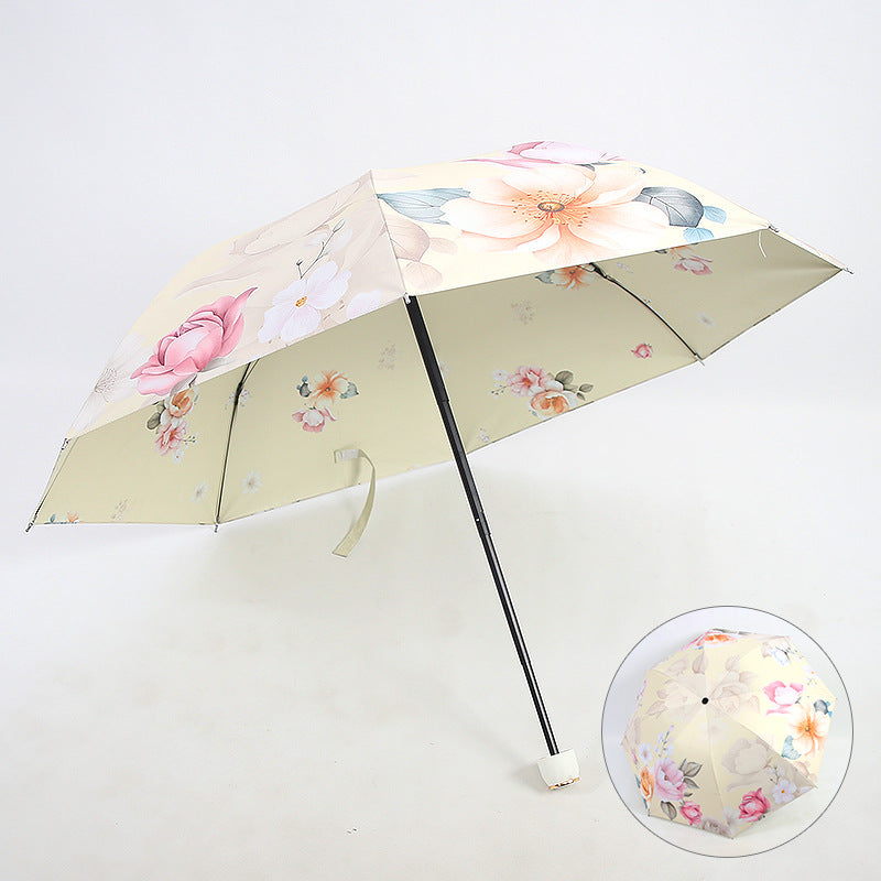 Kvinnes elegant sammenleggbare paraply med blomsterdesign Skanto