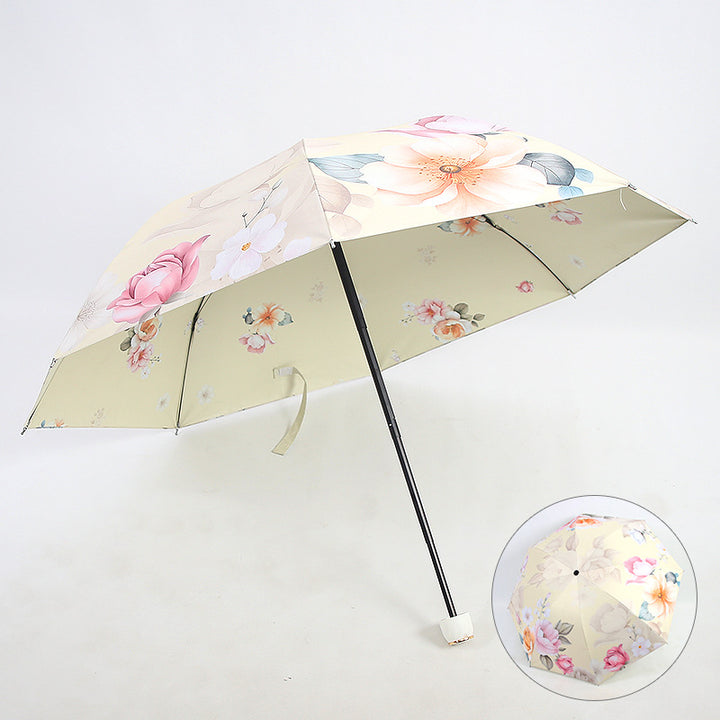 Kvinnes elegant sammenleggbare paraply med blomsterdesign Skanto