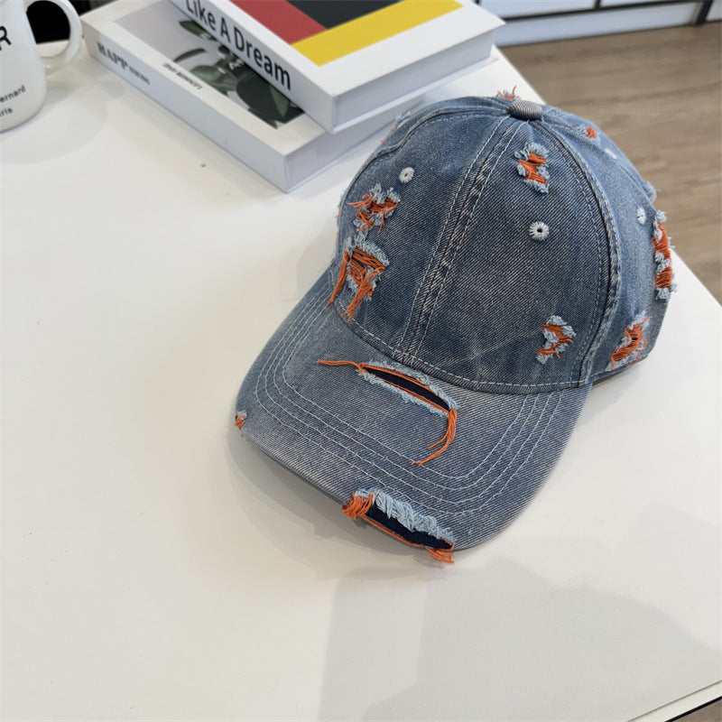 Kvinnes Slitt Denim Baseball Caps Skanto